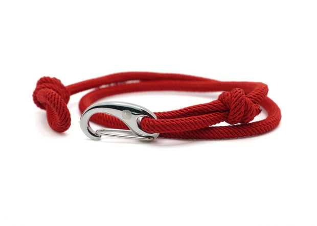 Red braided bracelet with a silver stainless steel clasp 