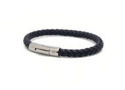 Blue braided bracelet with a silver stainless steel clasp
