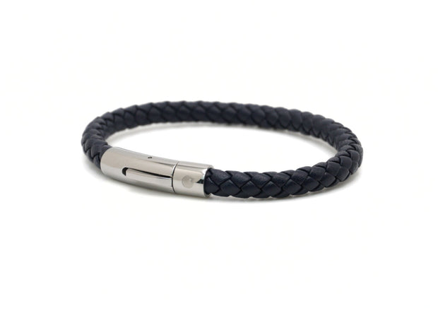 Blue braided bracelet with a silver stainless steel clasp